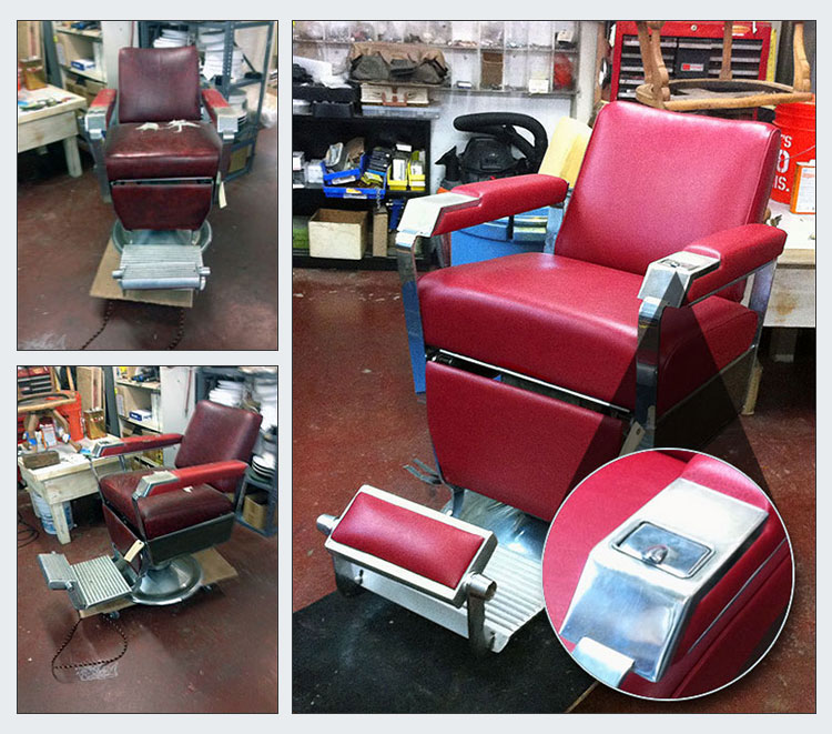 old barber chair reupholstered