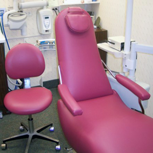 seattle dental chair upholstered in blue fabric